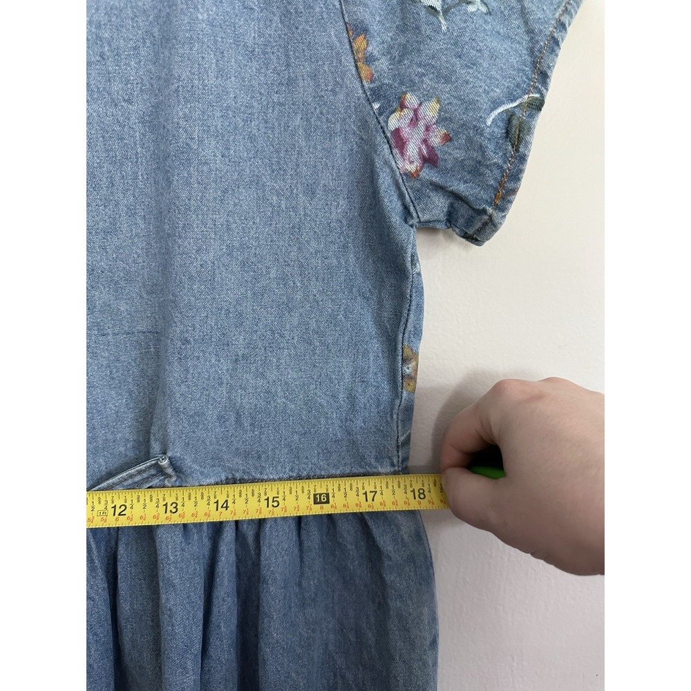VTG 90s Studio Ease Floral Denim Dress Size 10 Blue Denim Floral Button Prairie - Picture 14 of 16
